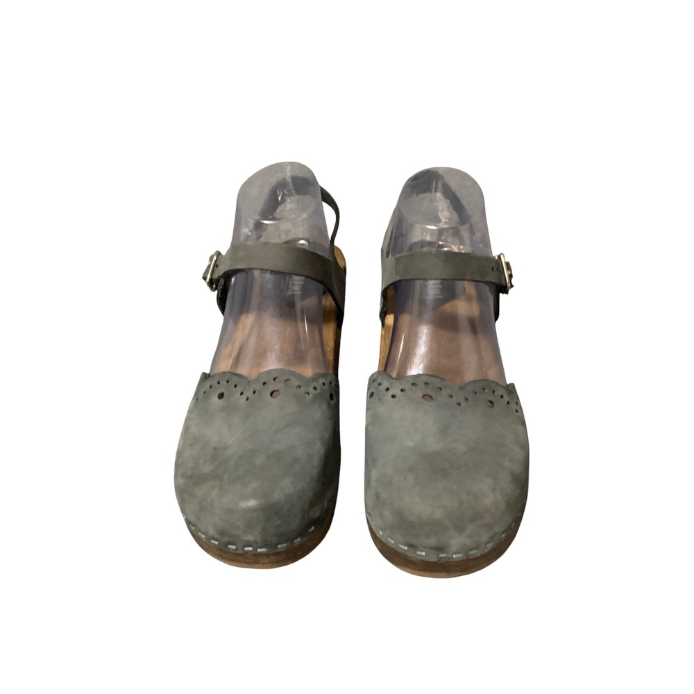 Sandgrens Swedish Wooden Clogs Blue Nubuck Scalloped Mary Jane Slingback EU 39
